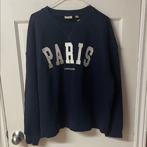 Scotch & Soda navy crewneck sweatshirt spellout ‘Paris’ NWT women’s size XL